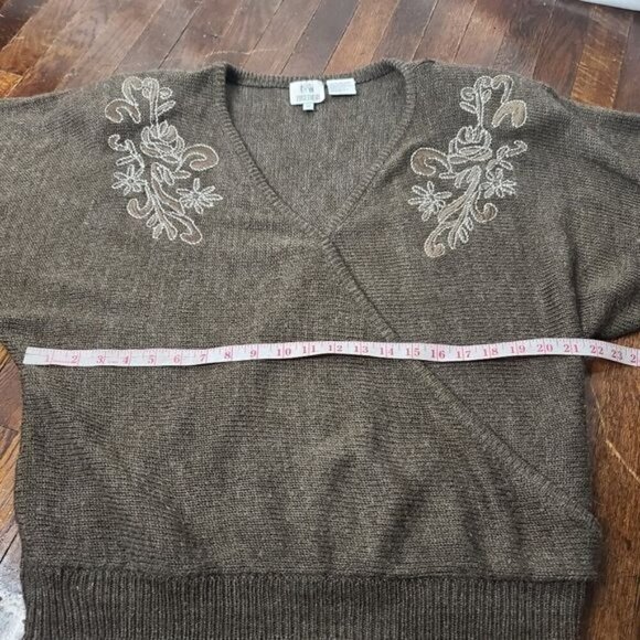 Vintage Brown Western Floral Embroidery Dolman Sleeve Cozy Sweater - Picture 8 of 12